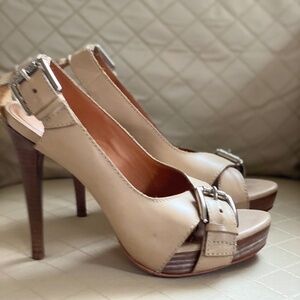 Michael Kors Collection Platform Slingback Heels with Silver Buckles Size 39